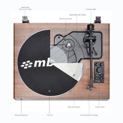 mbeat Hi-Fi Turntable with Built-In Bluetooth Receiving Speaker V186-MB-PT-38AWT