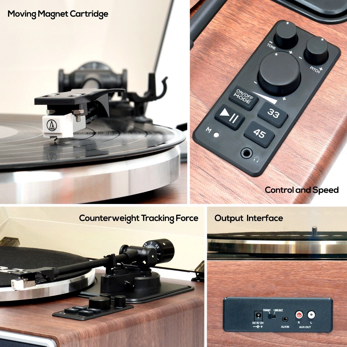 mbeat Hi-Fi Turntable with Built-In Bluetooth Receiving Speaker V186-MB-PT-38AWT