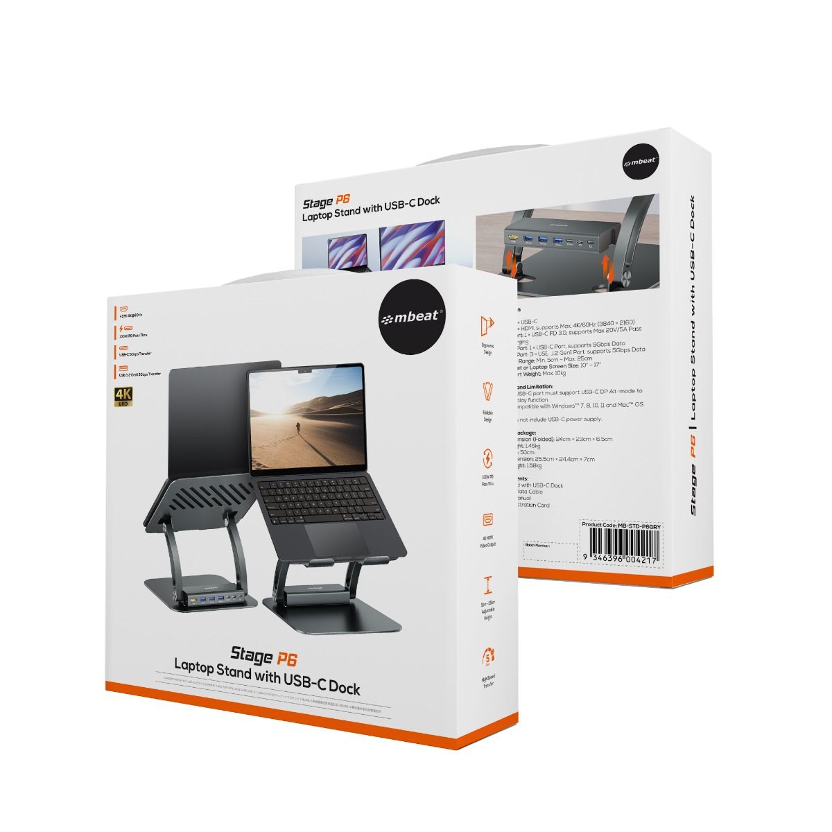 mbeat Stage P6 Laptop Stand with USB-C Dock V186-MB-STD-P6GRY
