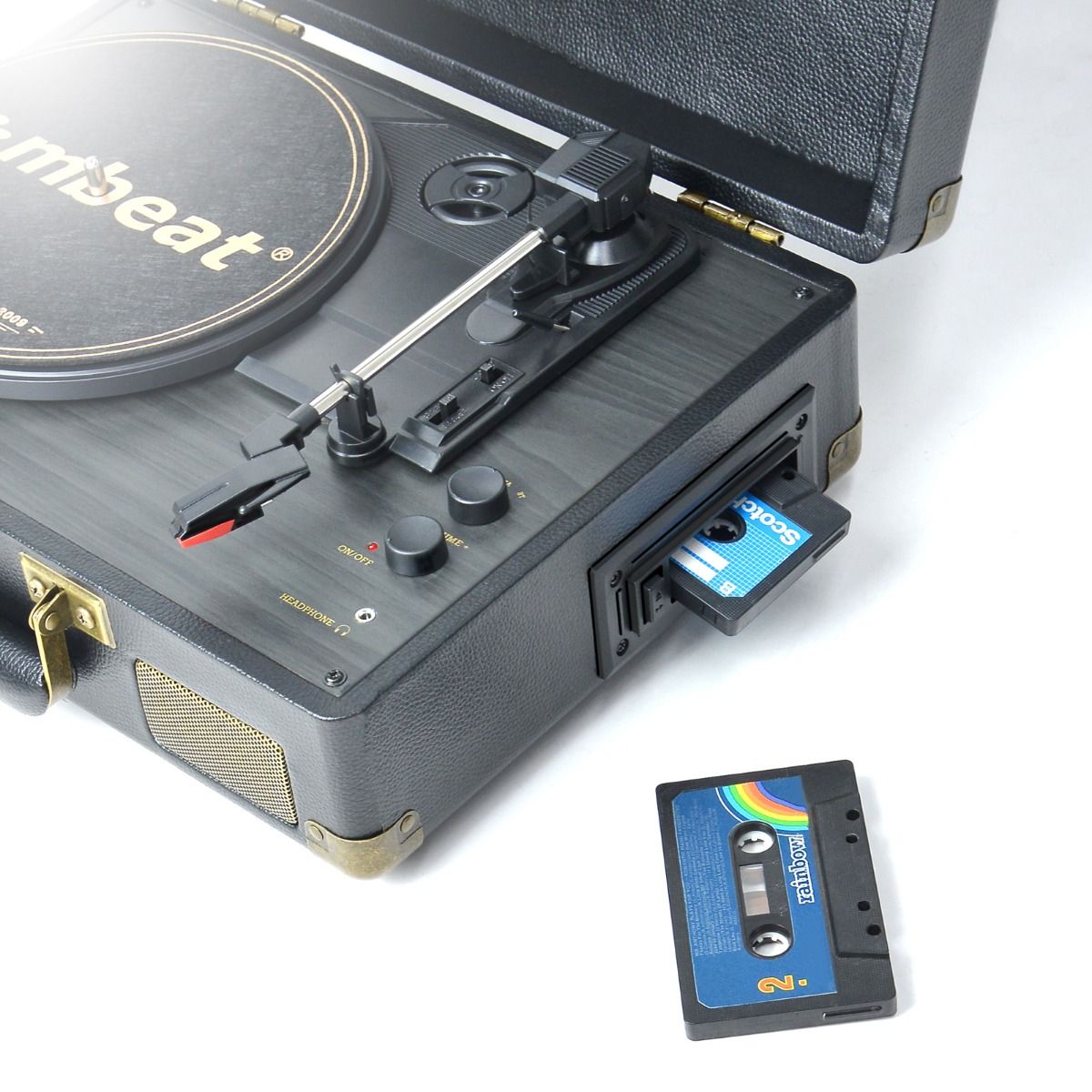 mbeat Uptown Retro Turntable and Cassette Player with Bluetooth Speakers V186-MB-TR166BLK