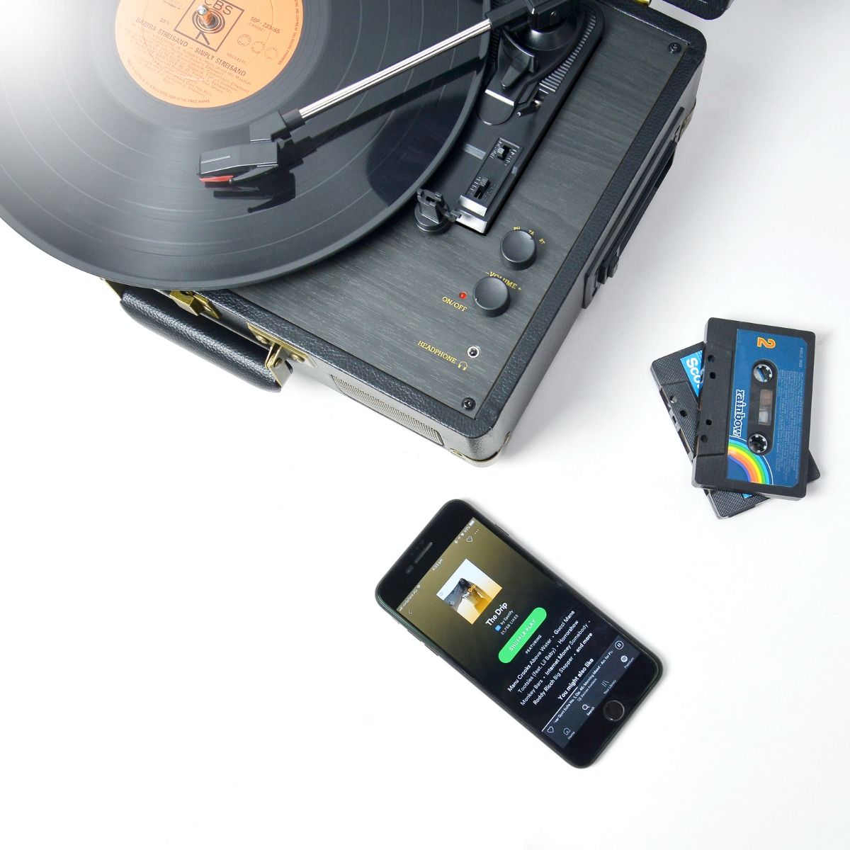 mbeat Uptown Retro Turntable and Cassette Player with Bluetooth Speakers V186-MB-TR166BLK