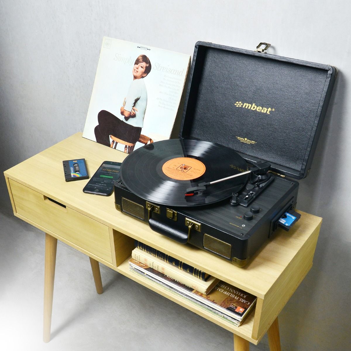 mbeat Uptown Retro Turntable and Cassette Player with Bluetooth Speakers V186-MB-TR166BLK