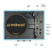 mbeat Woodstock II Sky Blue Retro Bluetooth (TX/RX) Turntable V186-MB-TR96BLU