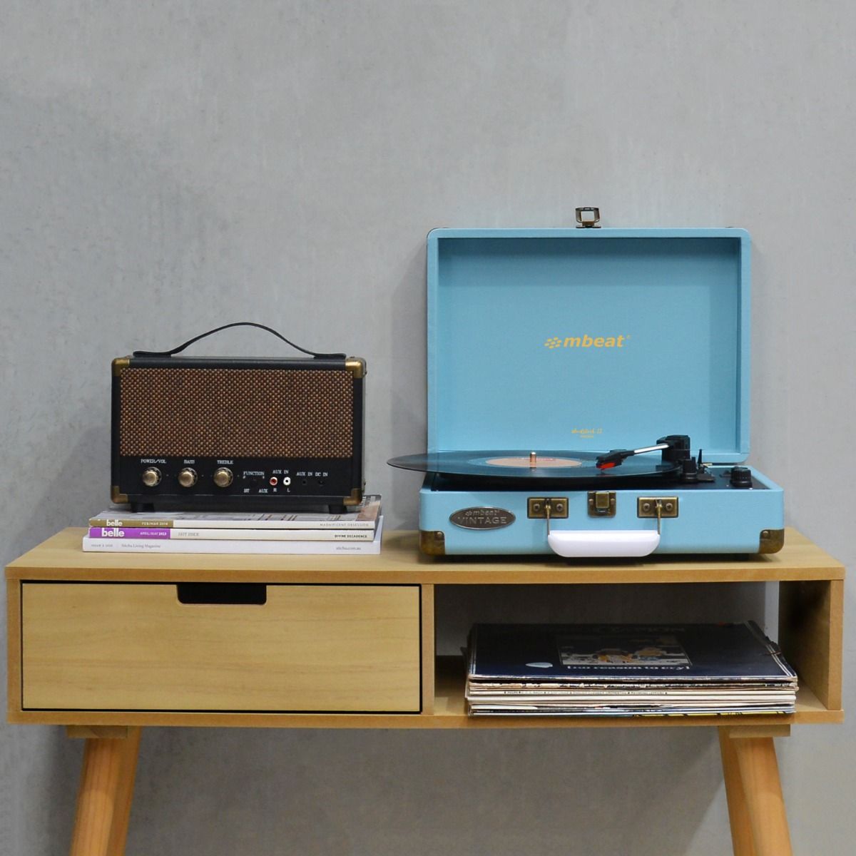 mbeat Woodstock II Sky Blue Retro Bluetooth (TX/RX) Turntable V186-MB-TR96BLU