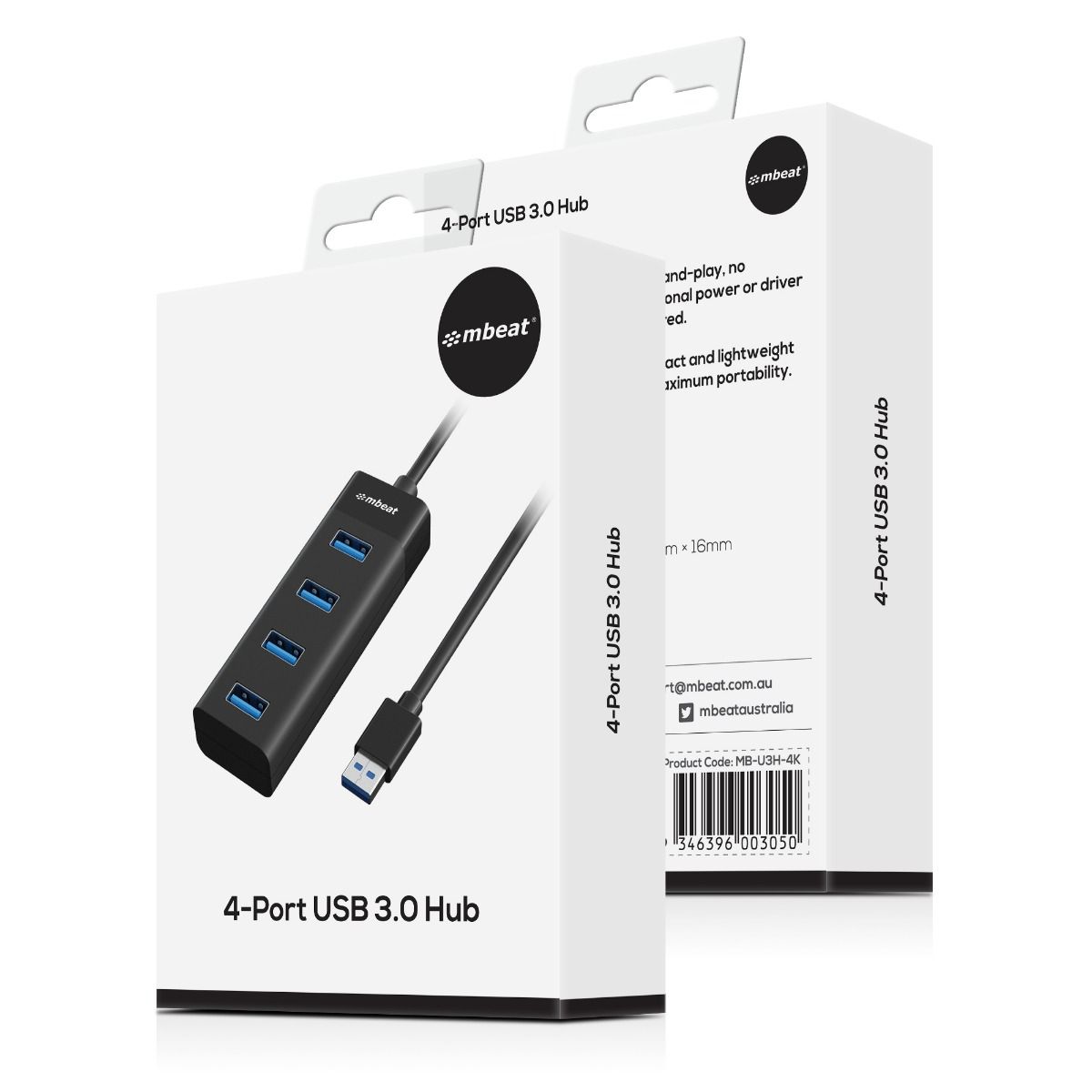 mbeat 4-Port USB 3.0 Hub - Black V186-MB-U3H-4K