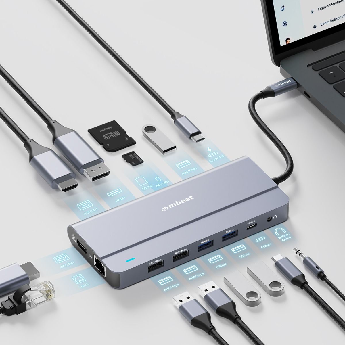mbeat Elite X14 Triple 4K Display Multi-Port USB-C Hub V186-MB-UCD-X14