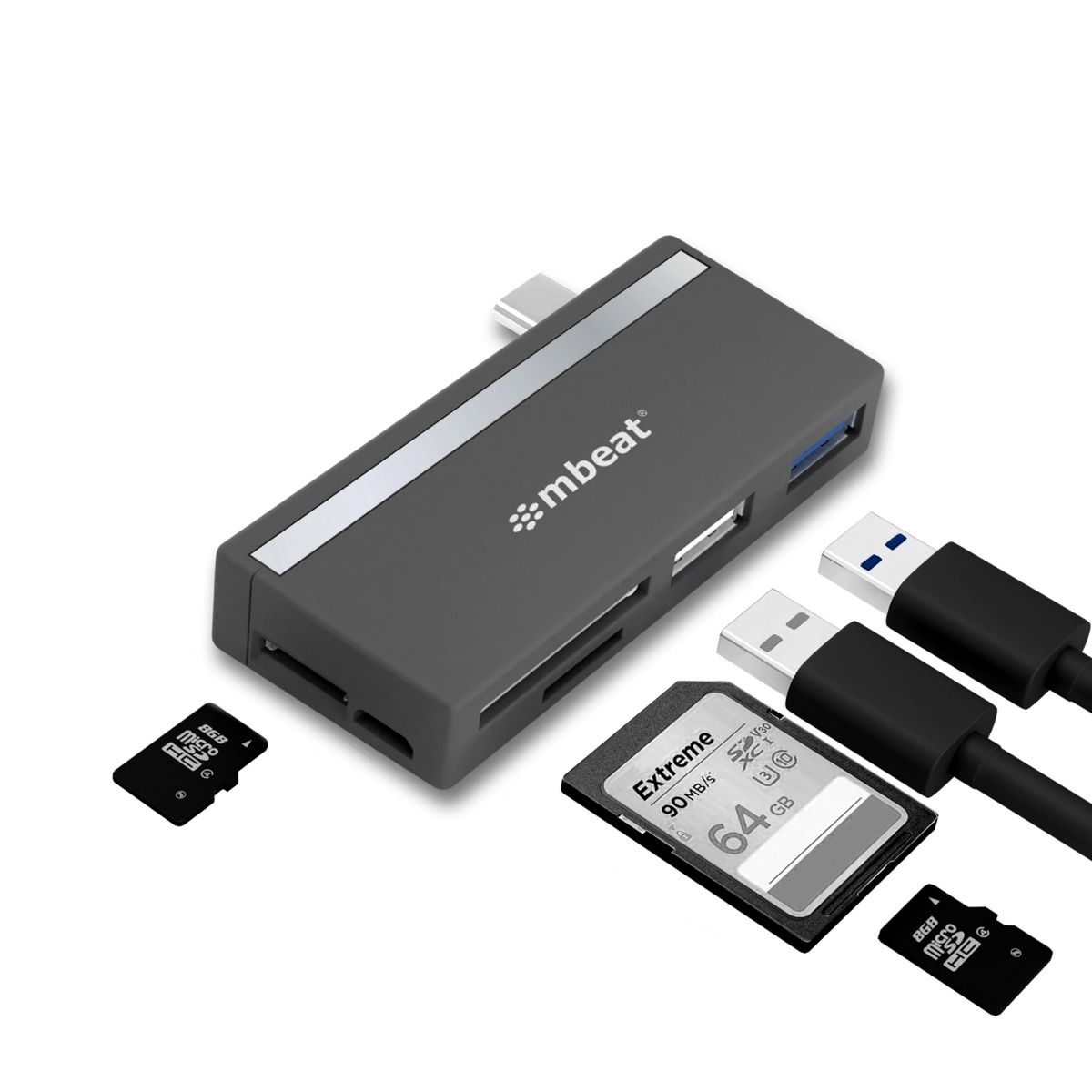 mbeat Essential 5-In-1 USB- C Hub ( USB hub 2.0, 3.0, SD/TF card reader ) V186-MB-UCH-27GRY