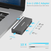 mbeat Essential 5-In-1 USB- C Hub ( USB hub 2.0, 3.0, SD/TF card reader ) V186-MB-UCH-27GRY