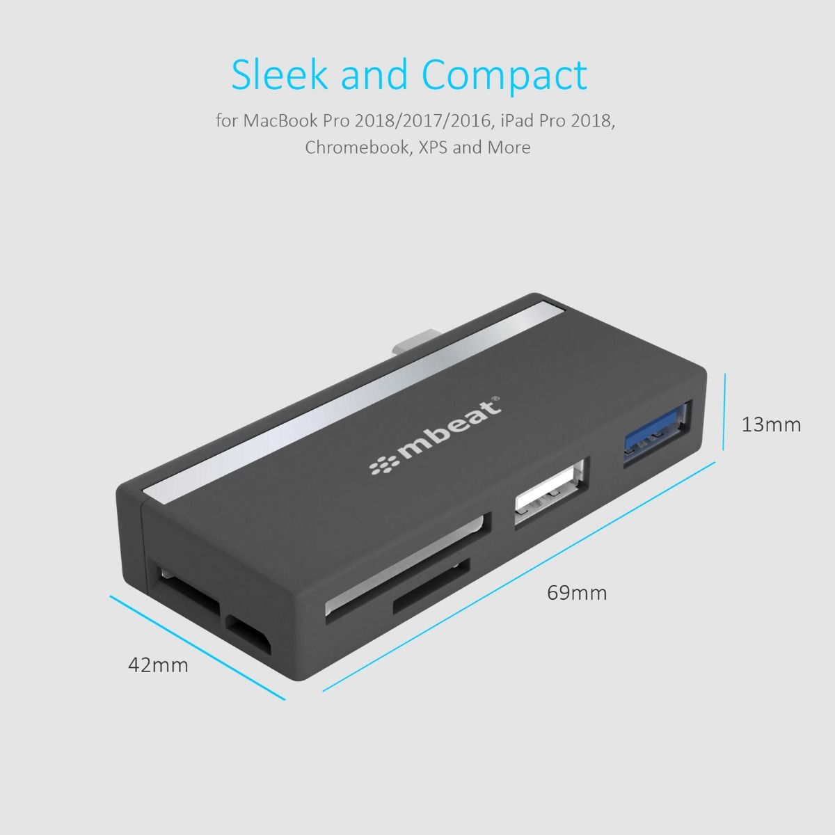 mbeat Essential 5-In-1 USB- C Hub ( USB hub 2.0, 3.0, SD/TF card reader ) V186-MB-UCH-27GRY