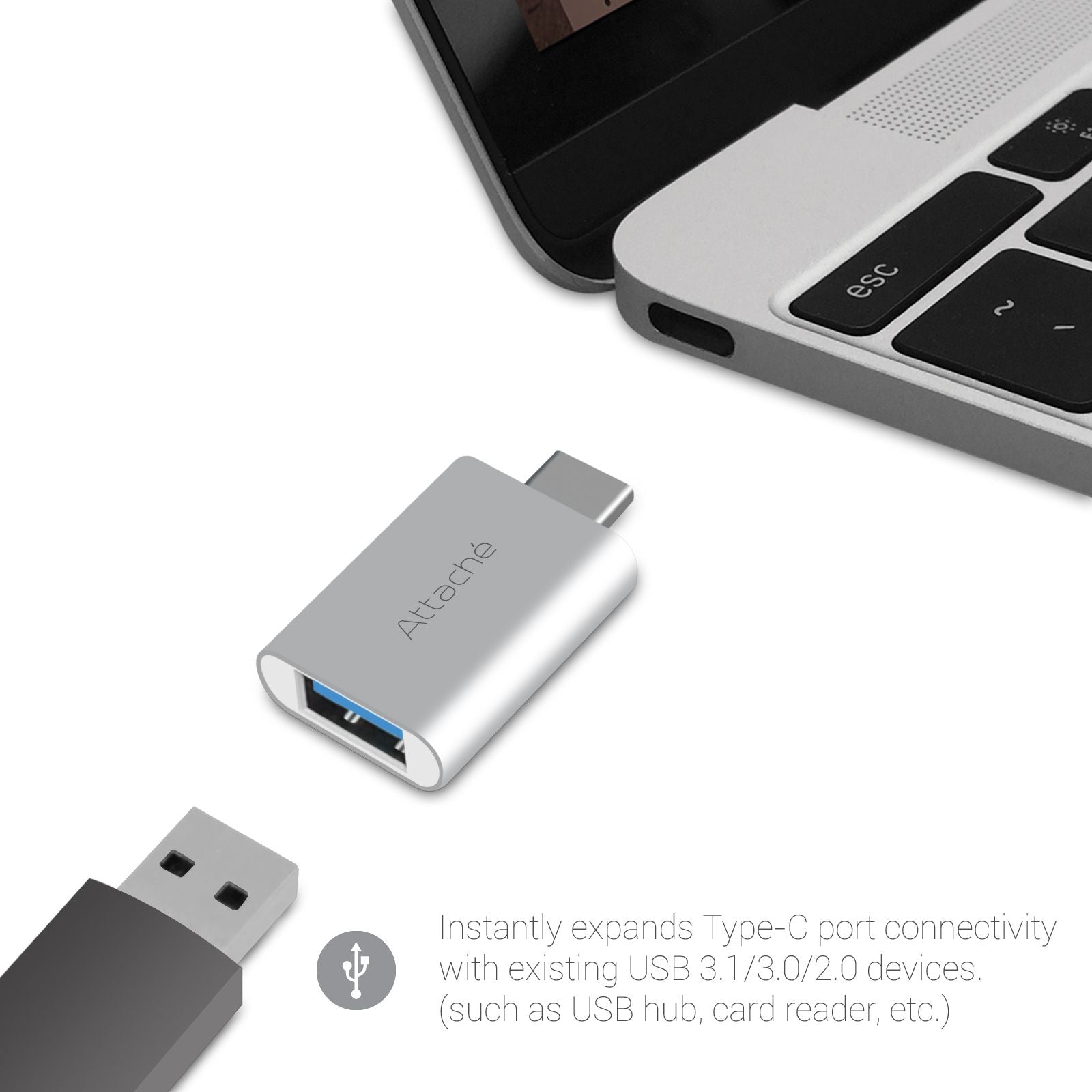 mbeat attache Aluminum USB 3.1/3.0 to USB Type C Adaptor V186-MB-UTC-01