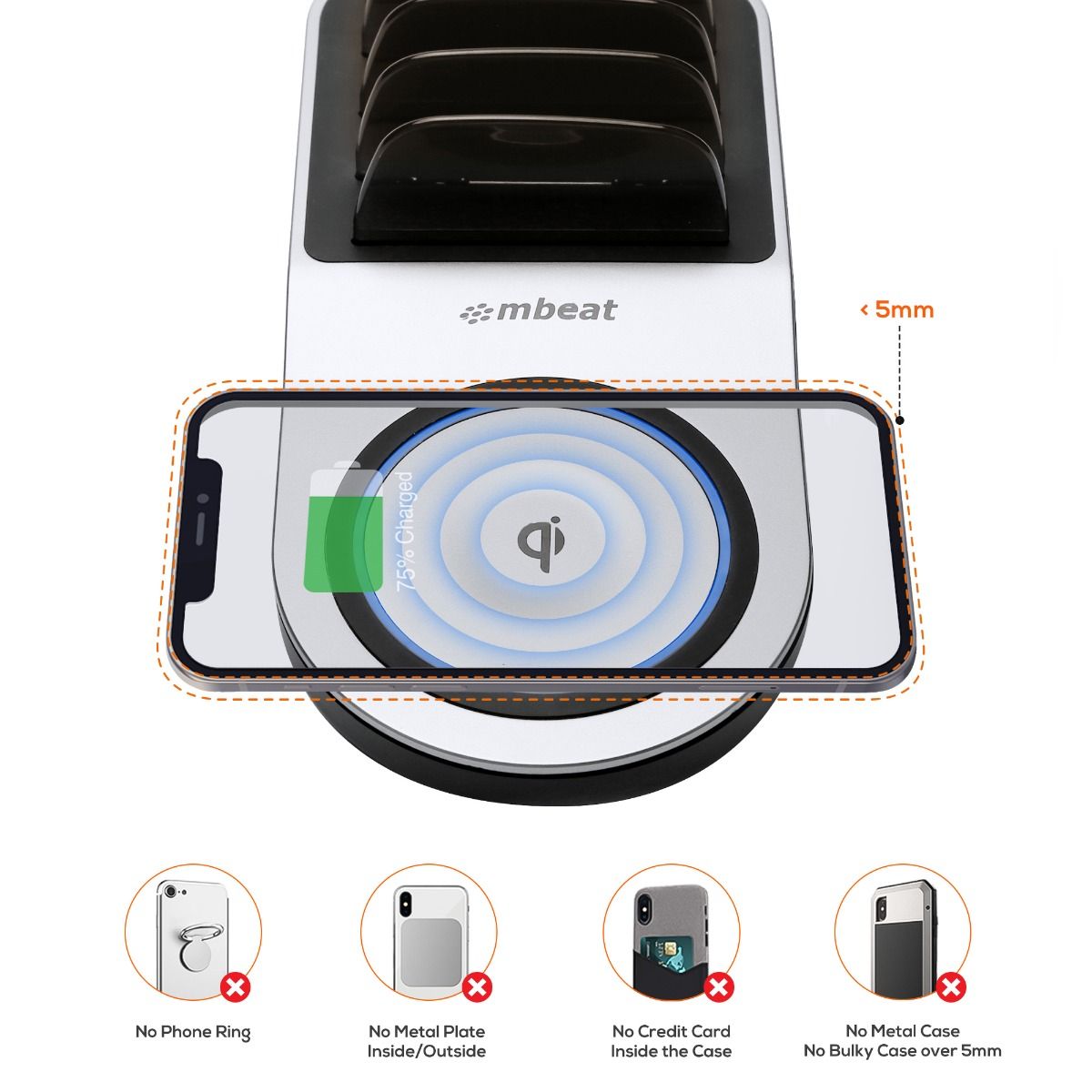 mbeat Gorilla Power 50W Qi Certified Multi-Device USB & Wireless Charging Dock V186-MB-UWC-5K
