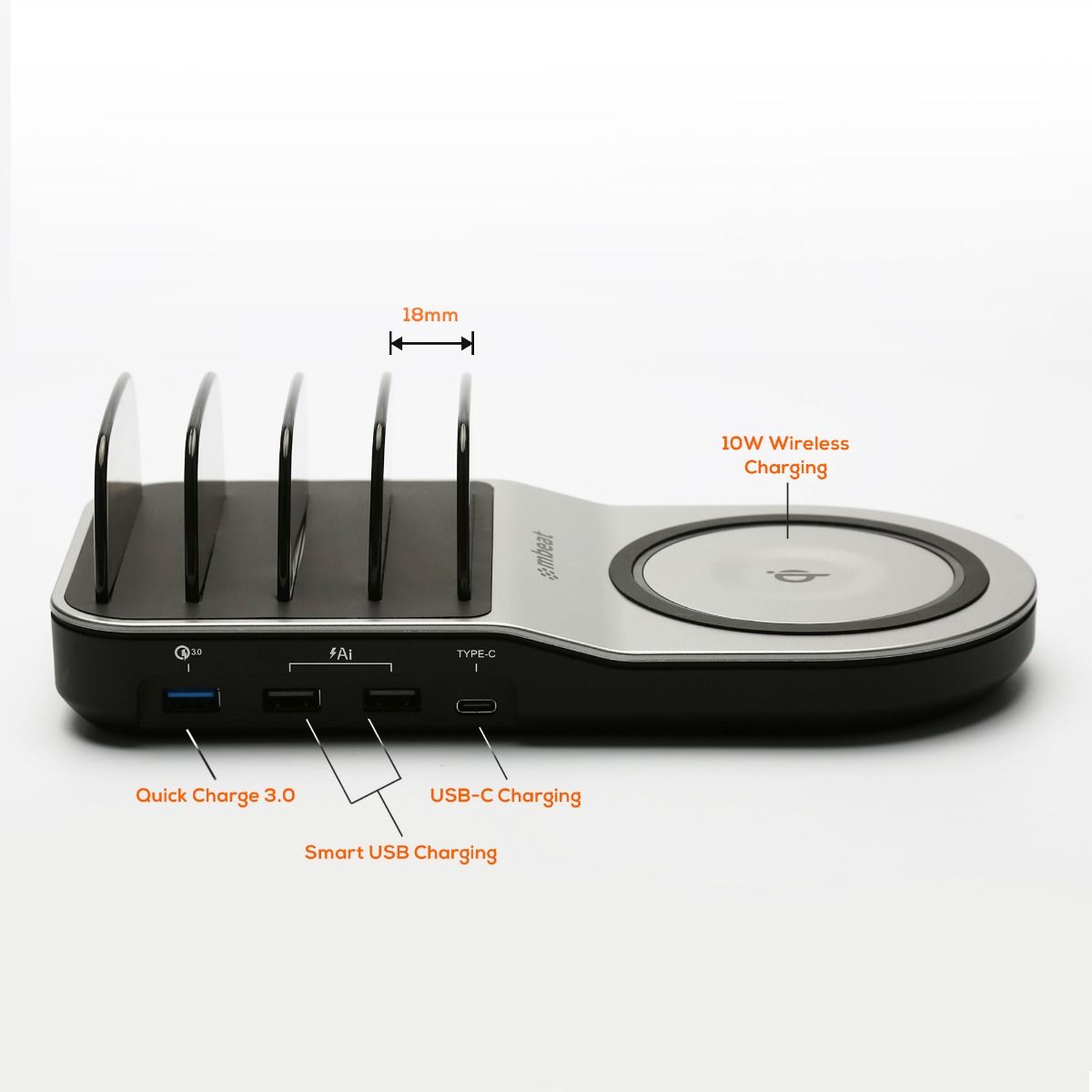 mbeat Gorilla Power 50W Qi Certified Multi-Device USB & Wireless Charging Dock V186-MB-UWC-5K