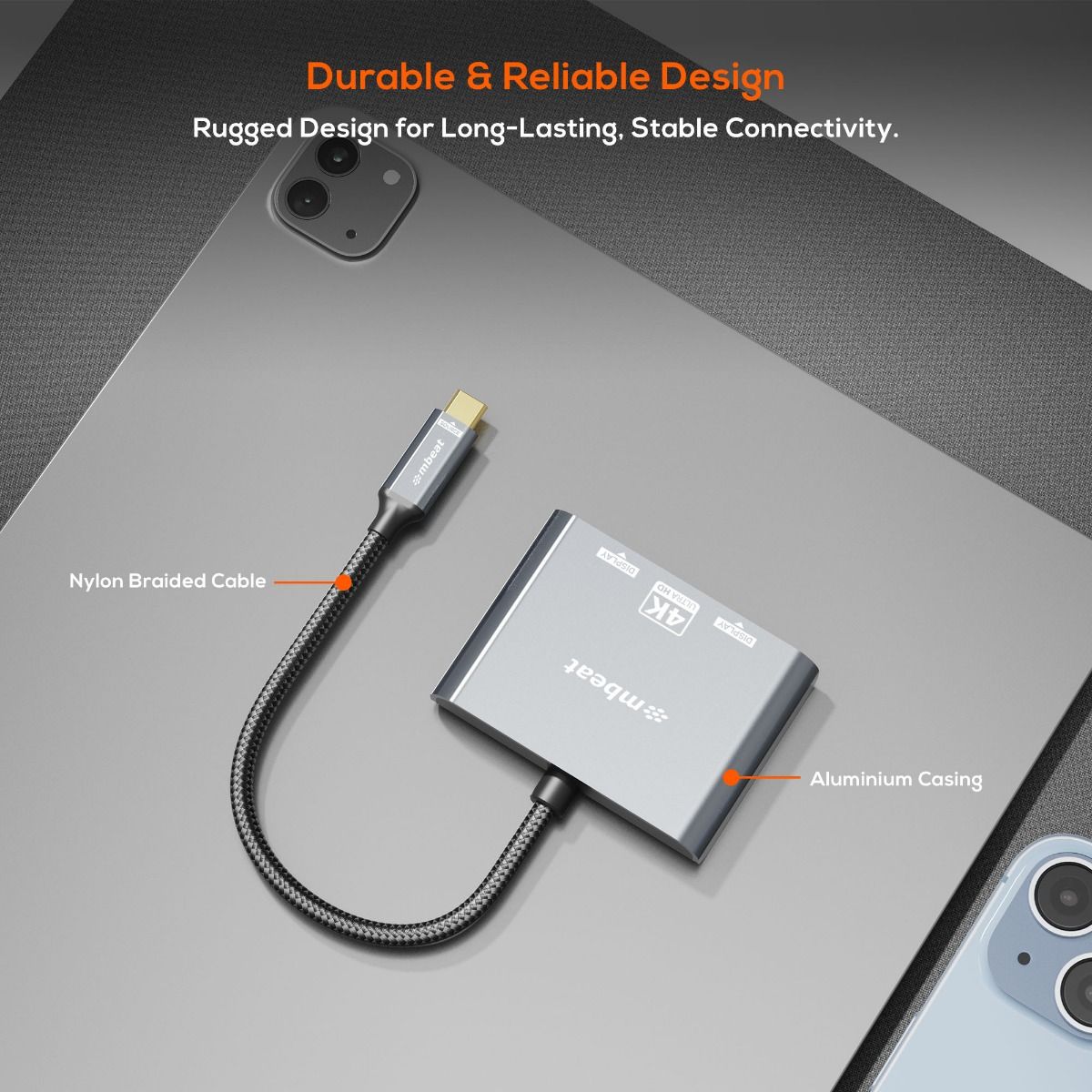 mbeat Tough Link USB-C to DP&HDMI Dual 4K/60Hz MST Adapter - Space Grey V186-MB-XAD-C2DPHD