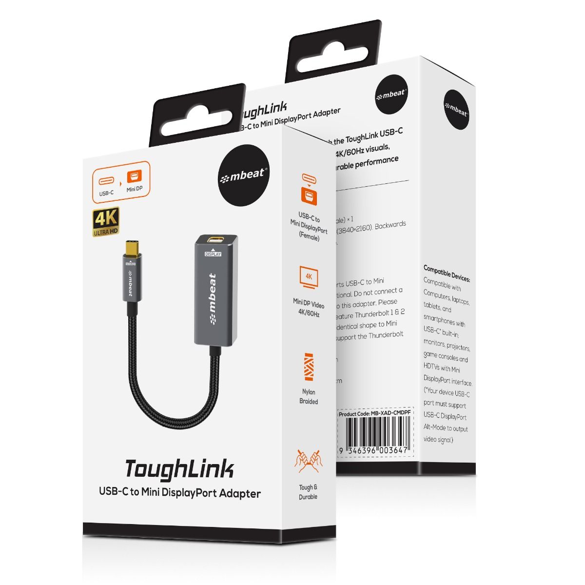 mbeat Tough Link USB-C to Mini DisplayPort Adapter V186-MB-XAD-CMDPF