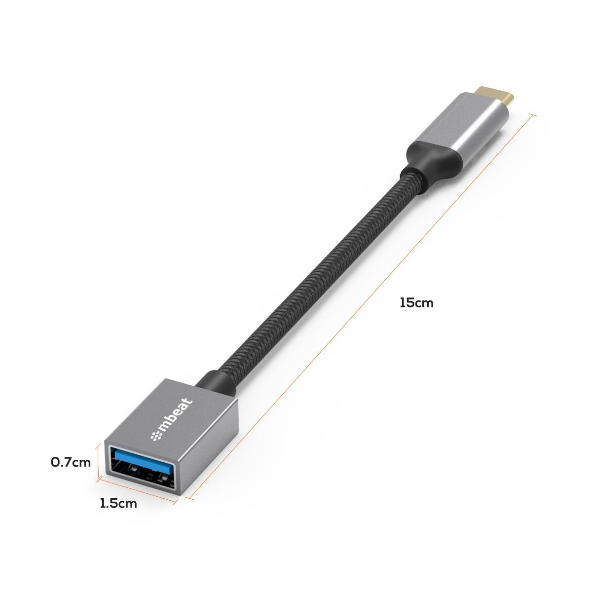 mbeat Tough Link USB-C to USB 3.0 Adapter with Cable - Space Grey V186-MB-XAD-CU30