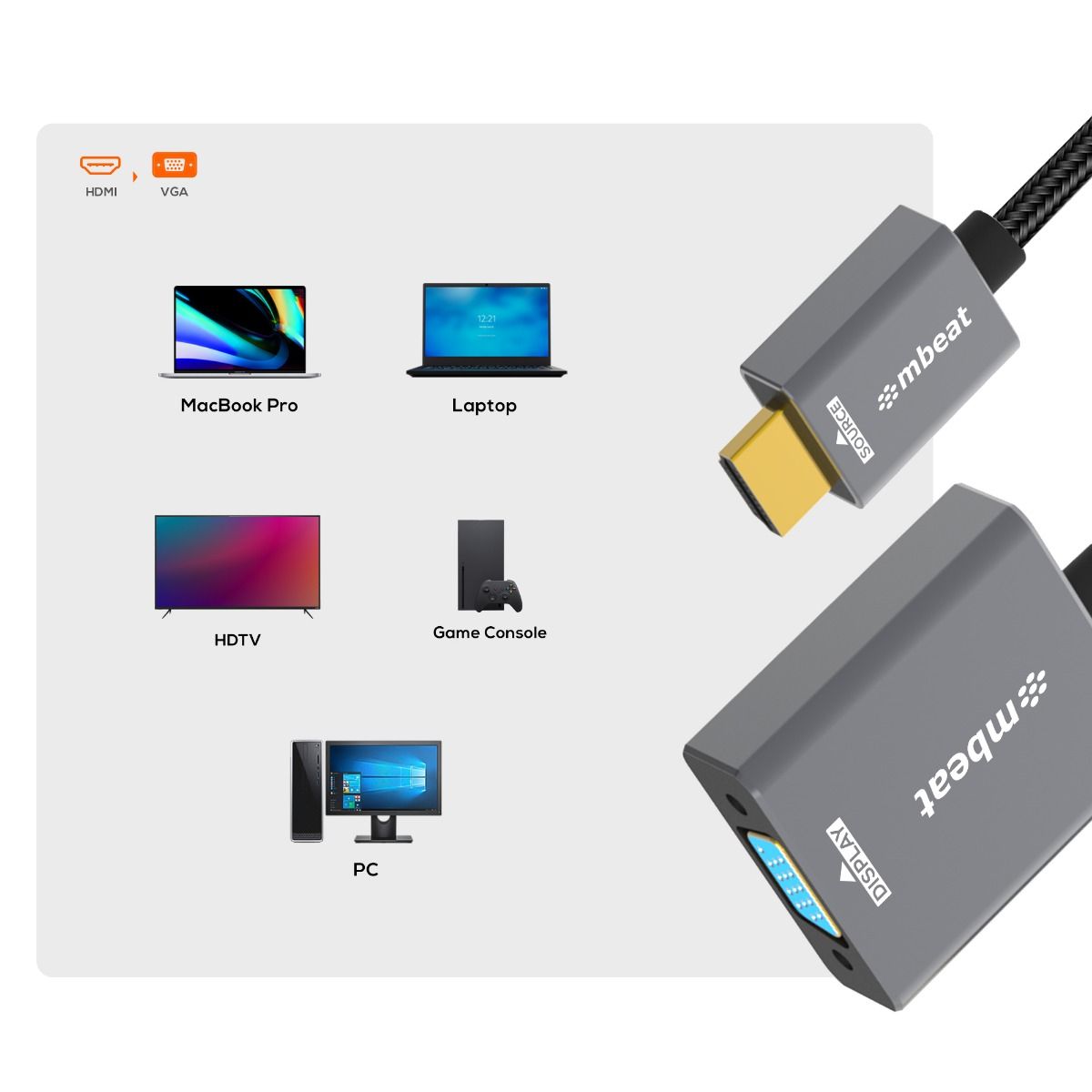 mbeat Tough Link HDMI to VGA Adapter V186-MB-XAD-HDVGA