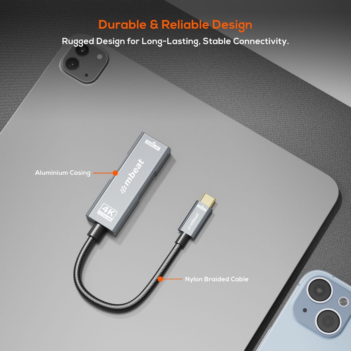 mbeat Tough Link USB-C to DP Adapter with 100W PD - Space Grey V186-MB-XAD-PCDP