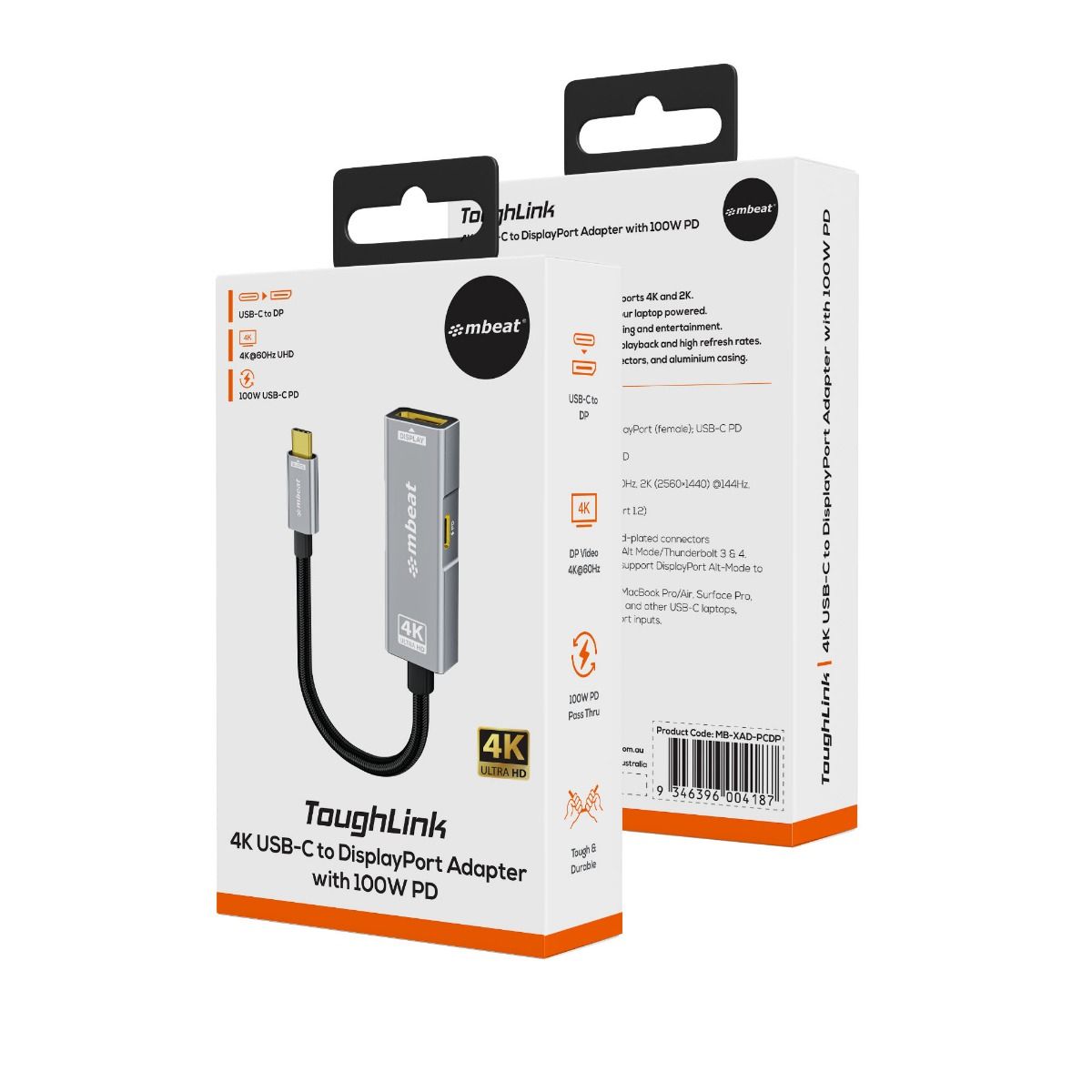 mbeat Tough Link USB-C to DP Adapter with 100W PD - Space Grey V186-MB-XAD-PCDP