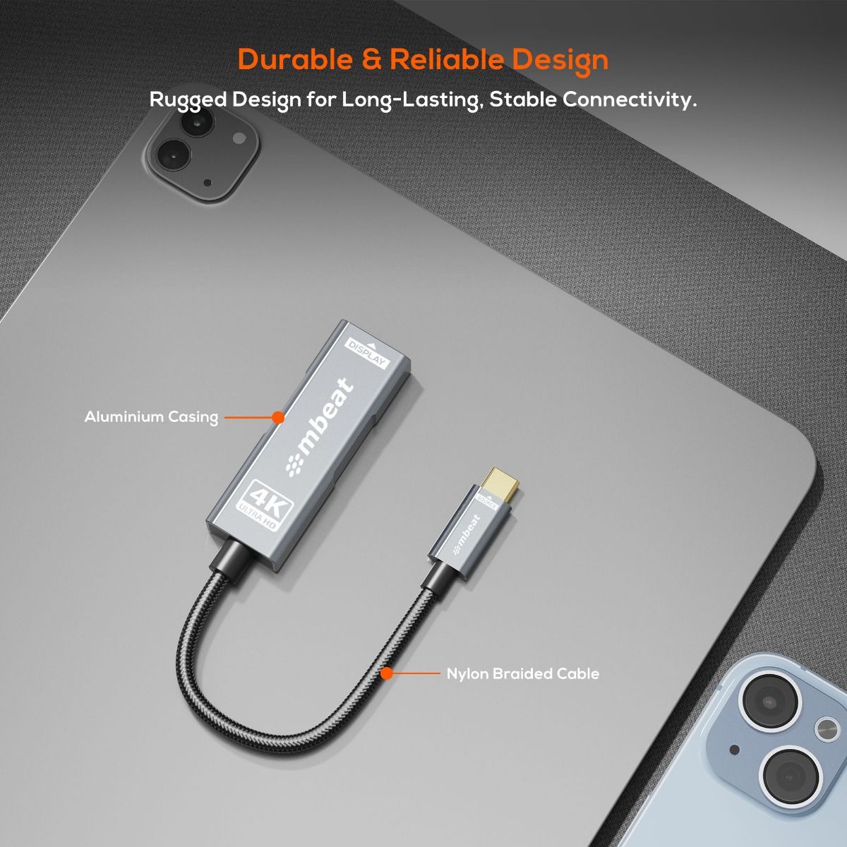 mbeat Tough Link USB-C to HDMI Adapter with 100W PD - Space Grey V186-MB-XAD-PCHD