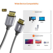 mbeat Tough Link 1.8m 16K DP to DP Cable - Space Grey V186-MB-XCB-16KDP18