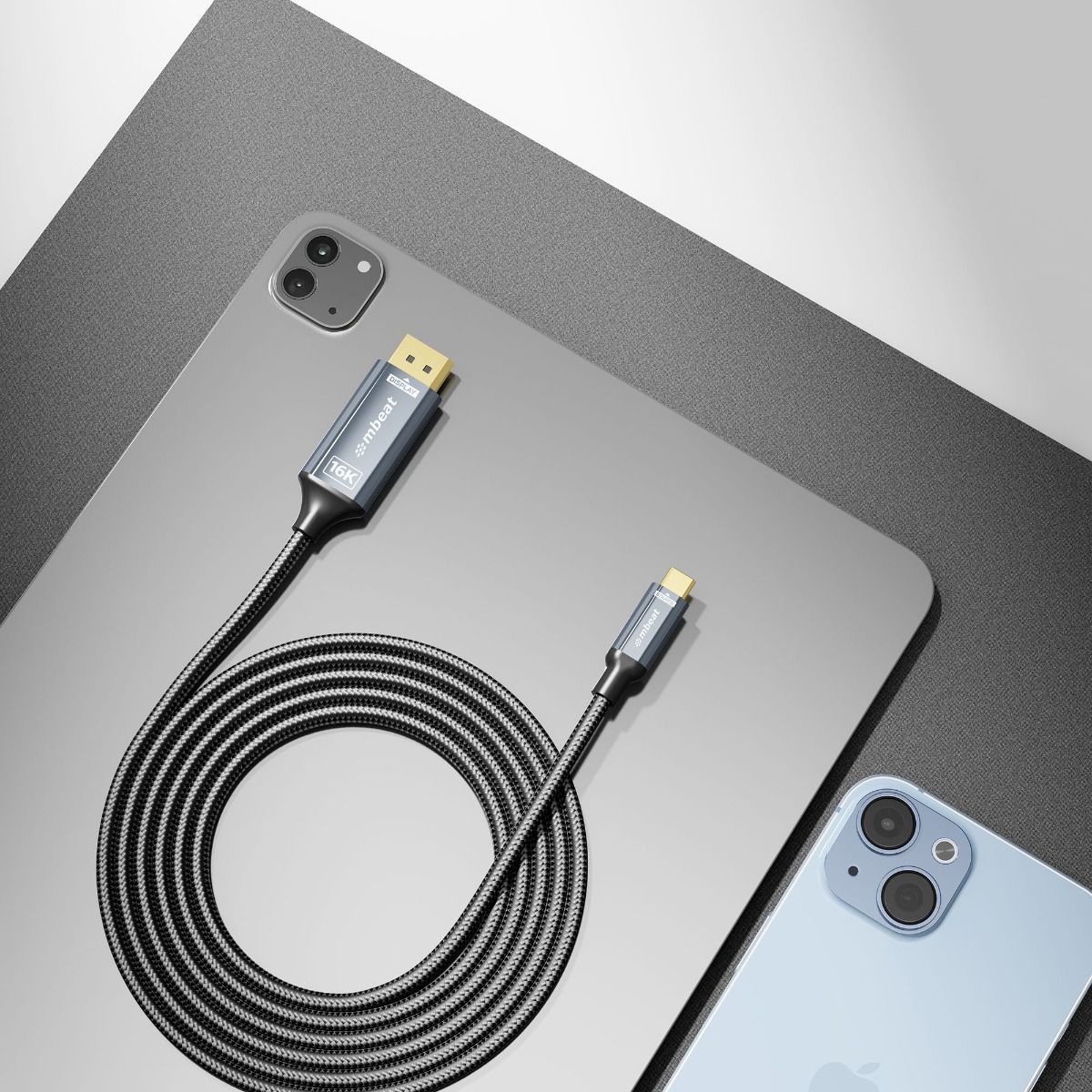 mbeat Tough Link 1.8m 16K USB-C to DP Cable - Space Grey V186-MB-XCB-16KUCD18