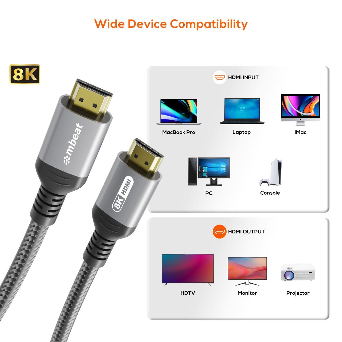 mbeat Tough Link 1.5m Certified 8K HDMI Cable - Space Grey V186-MB-XCB-8KHDM15