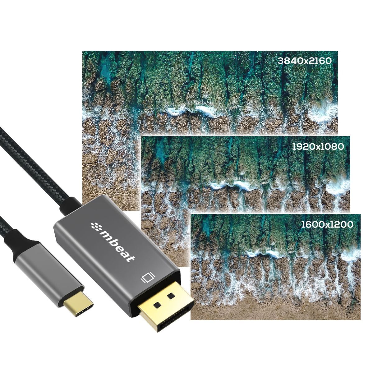 mbeat Tough Link 1.8m 4K USB-C to Display Port Cable - Space Grey V186-MB-XCB-CDP18