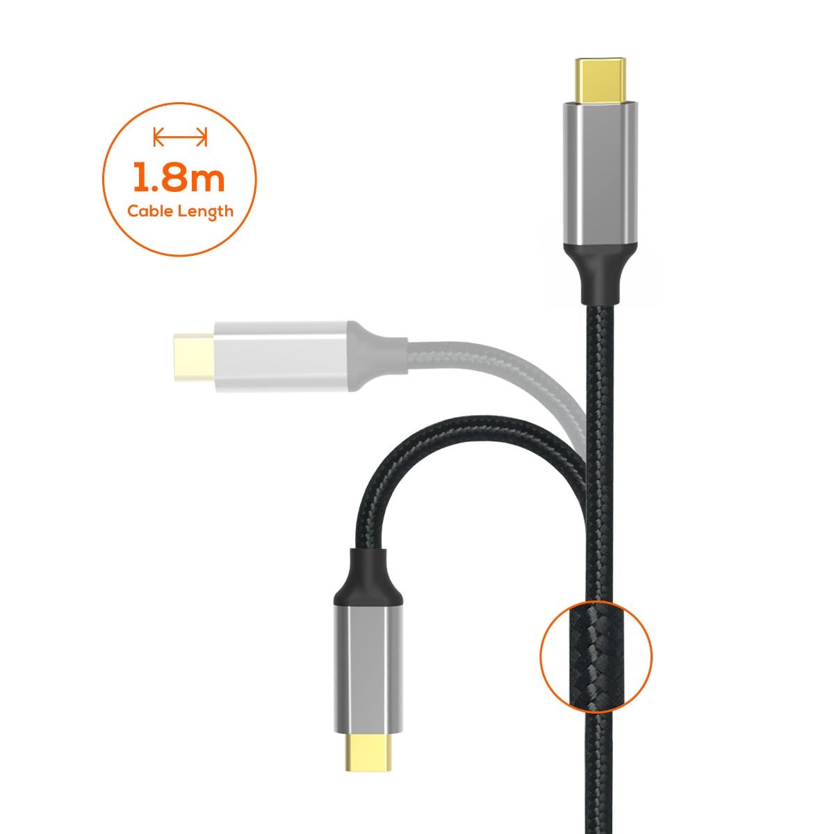 mbeat Tough Link 1.8m 4K USB-C to Display Port Cable - Space Grey V186-MB-XCB-CDP18