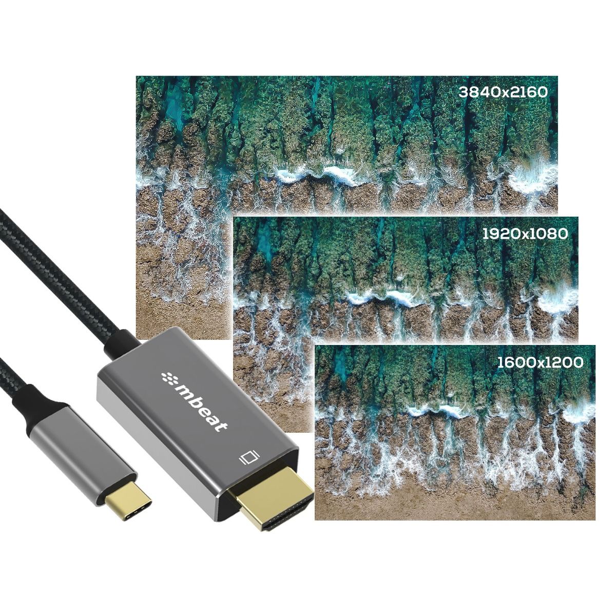mbeat Tough Link 1.8m 4K USB-C to HDMI Cable - Space Grey V186-MB-XCB-CHD18