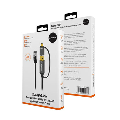 mbeat Tough Link 2m USB & USB-C to RJ45 Ethernet Cable - Space Grey V186-MB-XCB-UCN20