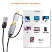 mbeat Tough Link 3m USB & USB-C to RJ45 Ethernet Cable - Space Grey V186-MB-XCB-UCN30