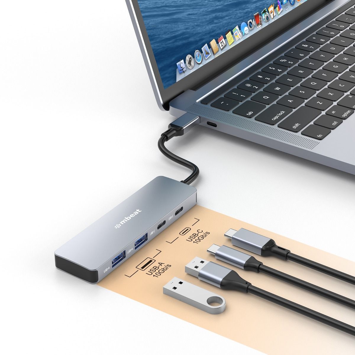 mbeat Elite 4-Port 10Gbps USB-C Gen 2 Hub (2A+2C) V186-MB-XCH-01GRY
