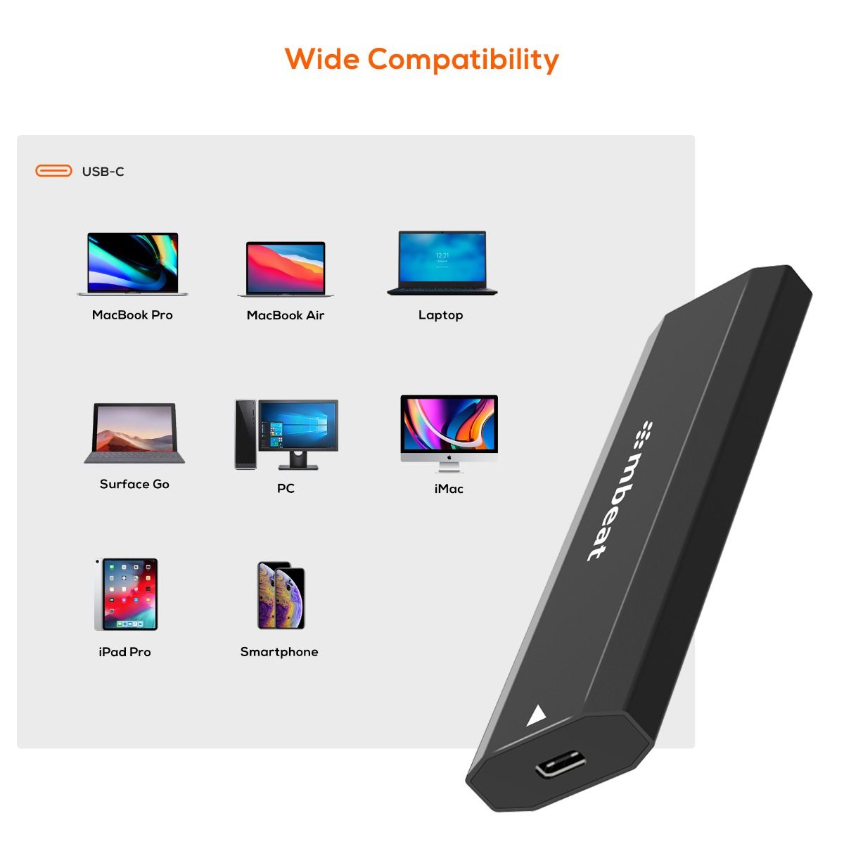 mbeat Elite USB-C to M.2 SSD Enclosure (M-Key, B+M Key) - Matte Black V186-MB-XCS-CM2