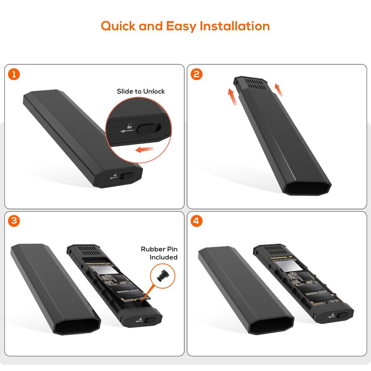 mbeat Elite USB-C to M.2 SSD Enclosure (M-Key, B+M Key) - Matte Black V186-MB-XCS-CM2