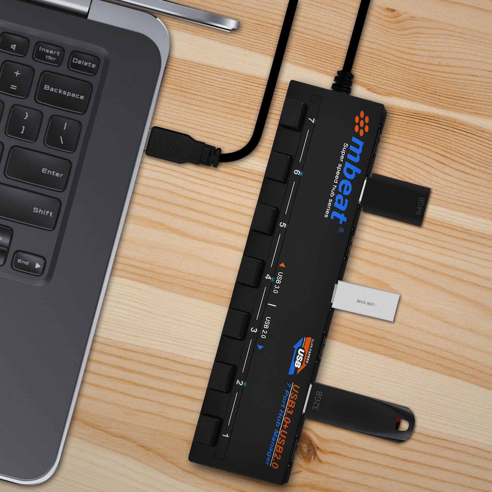 mbeat 7-Port USB 3.0 and USB 2.0 Hub Manager With Switches V186-USB-M43HUB