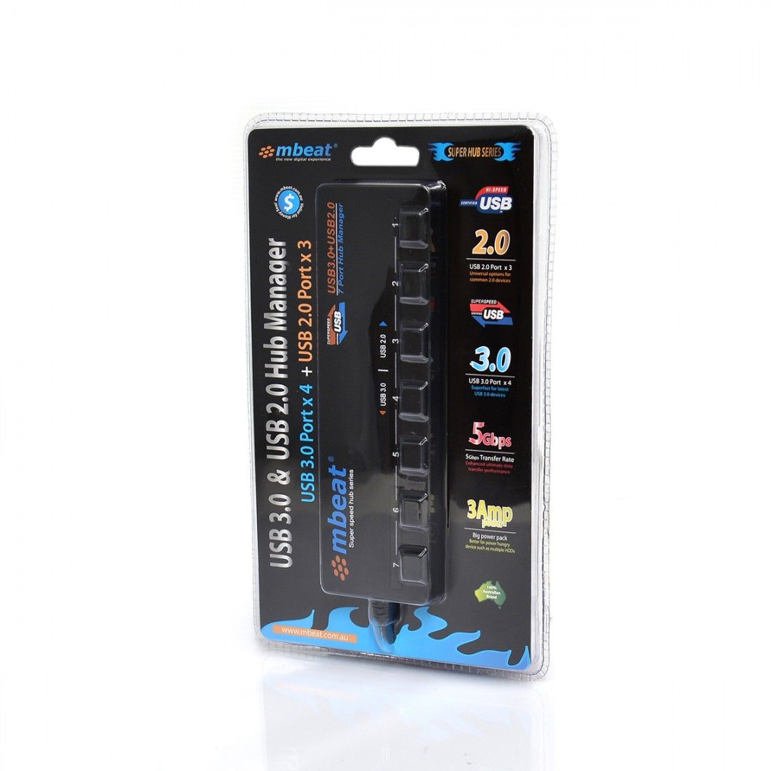 mbeat 7-Port USB 3.0 and USB 2.0 Hub Manager With Switches V186-USB-M43HUB
