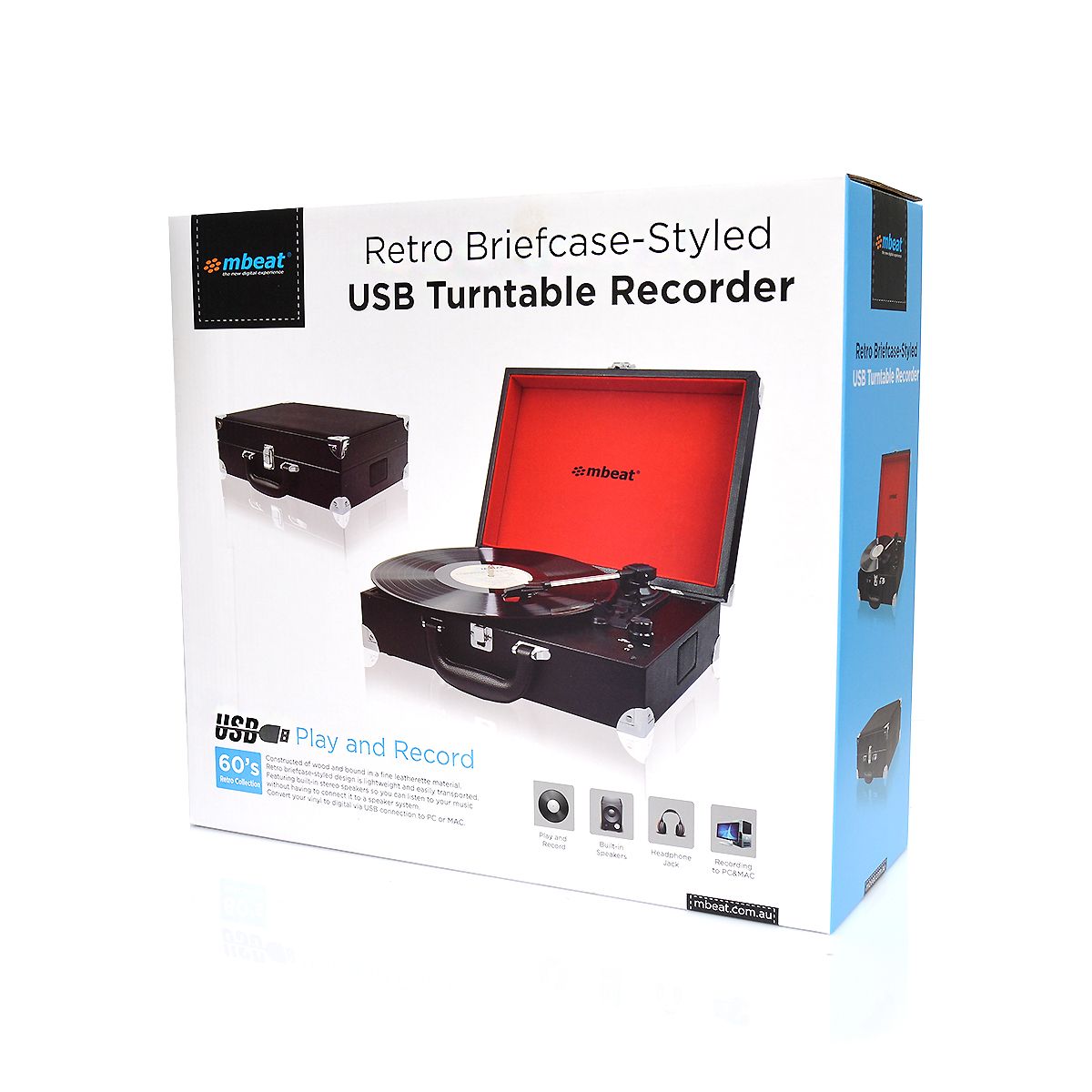 mbeat Retro Briefcase-styled USB Turntable V186-USB-TR88