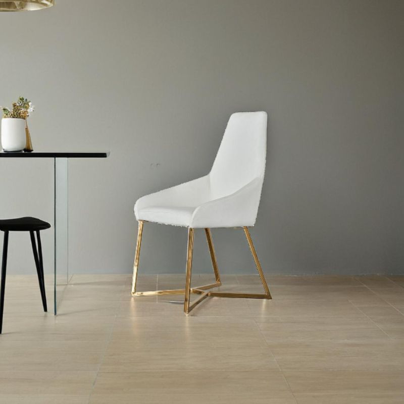 SET OF 4 Dining Chair White PVC Dining Chair Gold Criss Cross Legs V195-11347-DCWT-GD4