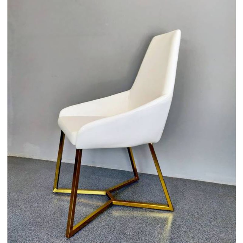 SET OF 4 Dining Chair White PVC Dining Chair Gold Criss Cross Legs V195-11347-DCWT-GD4