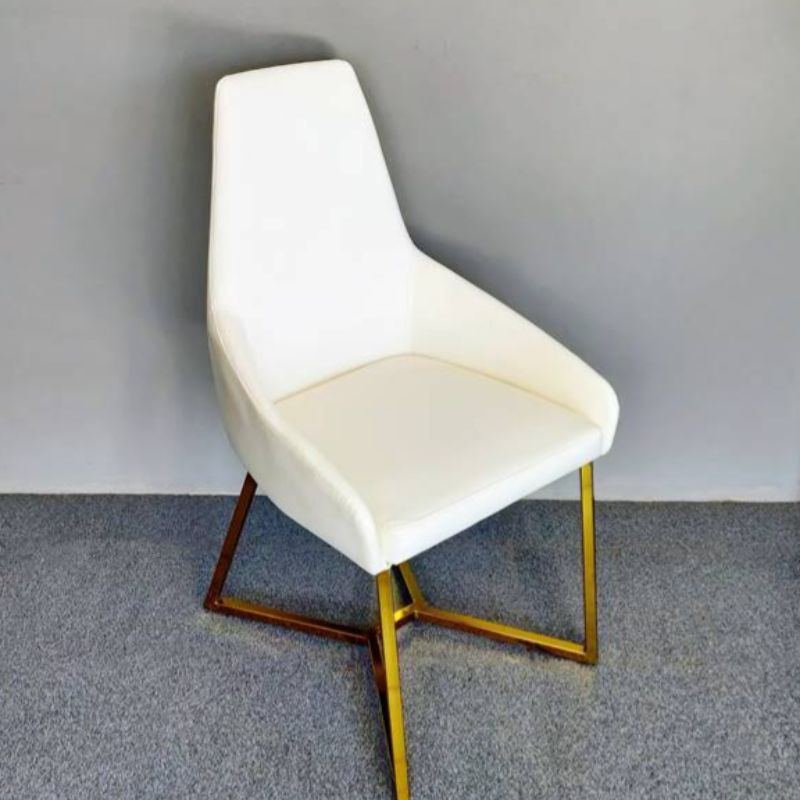 SET OF 4 Dining Chair White PVC Dining Chair Gold Criss Cross Legs V195-11347-DCWT-GD4