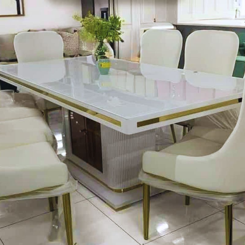 Asta Luxury Tempered Glass Top High Gloss Dining Table with Storage Cabinet V195-ASTA-WHGD
