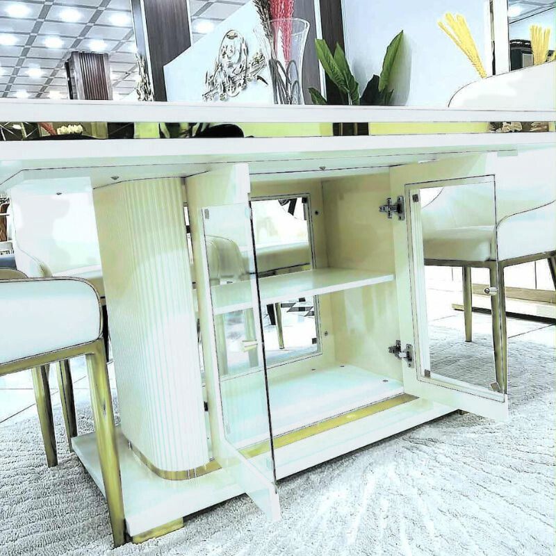 Asta Luxury Tempered Glass Top High Gloss Dining Table with Storage Cabinet V195-ASTA-WHGD