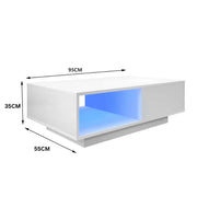LED High Gloss Top White Coffee Table With Single Drawer V195-CT950-LED