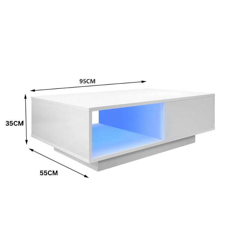 LED High Gloss Top White Coffee Table With Single Drawer V195-CT950-LED