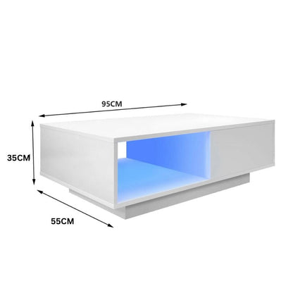 LED High Gloss Top White Coffee Table With Single Drawer V195-CT950-LED