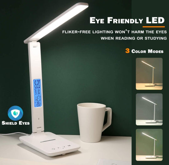 LED Desk Lamp with Fast Wireless Charger Clock Alarm Date Temperature V195-LED-LAMP