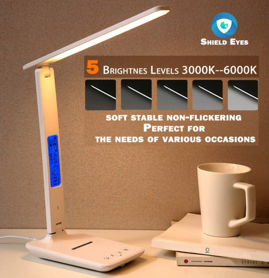 LED Desk Lamp with Fast Wireless Charger Clock Alarm Date Temperature V195-LED-LAMP