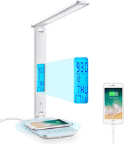 LED Desk Lamp with Fast Wireless Charger Clock Alarm Date Temperature V195-LED-LAMP