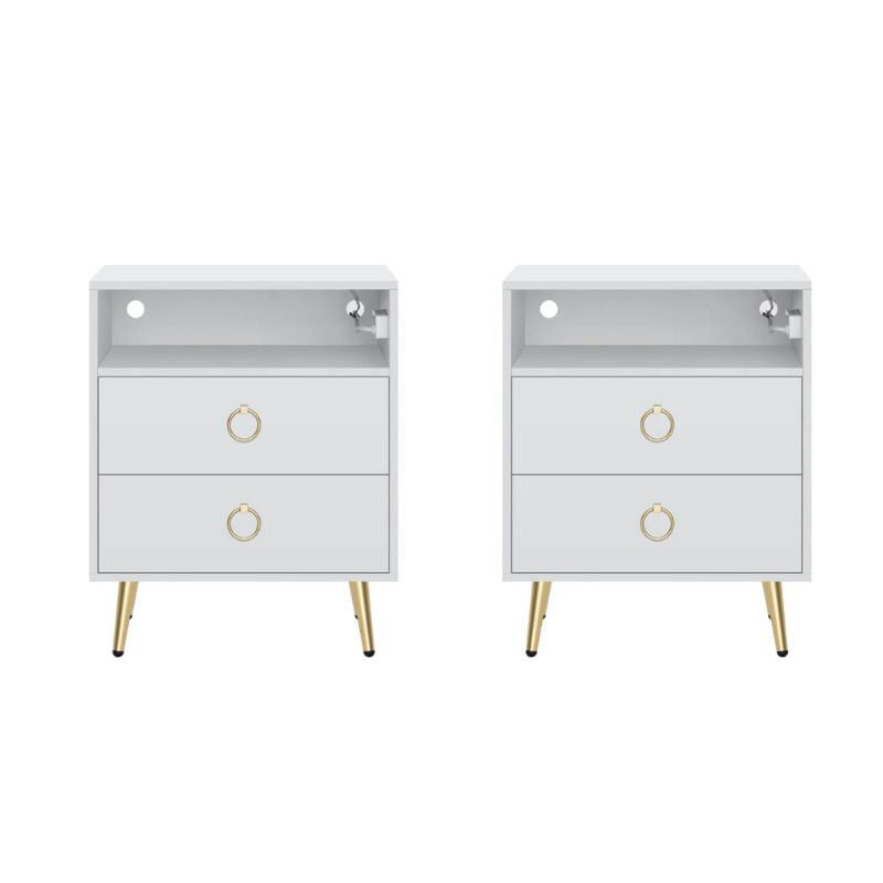 Amelia Modern LED Bedside table with USB and power socket white x 2 V195-NT-023-WH2