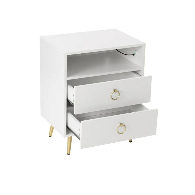 Amelia Modern LED Bedside table with USB and power socket white x 2 V195-NT-023-WH2